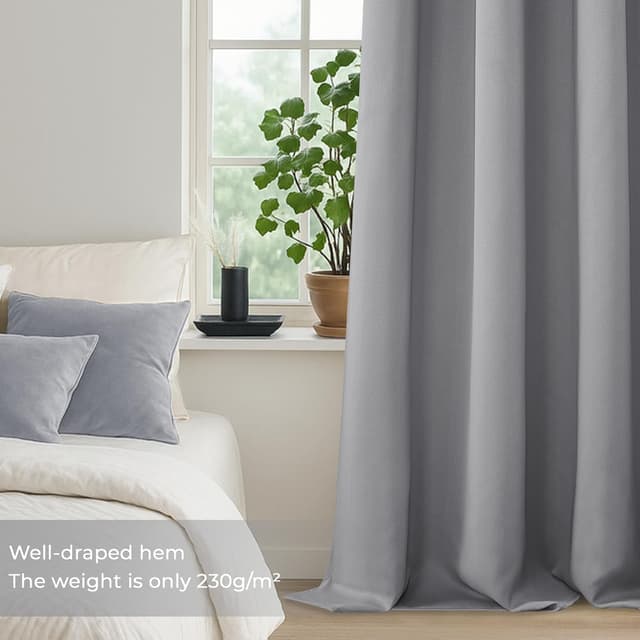 Detalle 2 de MRTREES Light Grey Blackout Curtains (54 Drop) – 2 Eyelet Panels, Thermal for Bedroom & Living Room