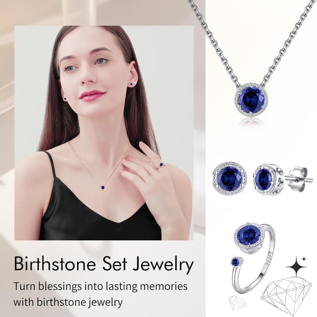 Detalle 2 de Qings 12 Geburtsstein Ohrringe (September: blauer Saphir) – Birthstone Ohrstecker aus Sterlingsilber 925