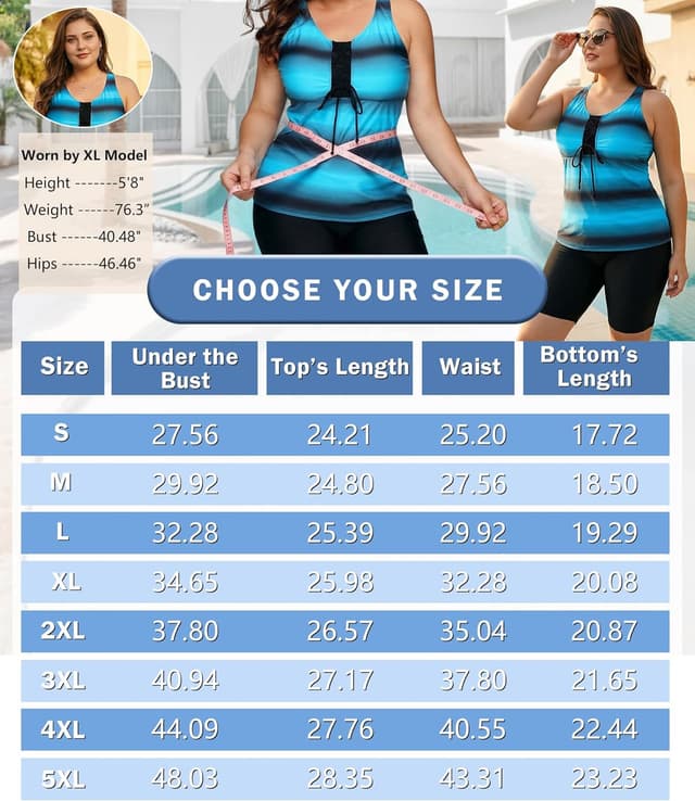 Detalle de LALAGEN Women’s 2026 Plus Size Tankini Swimsuit Rash Guard Capris (S–5X)