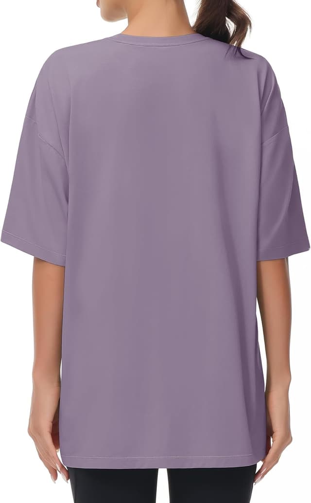 Detalle 2 de THE GYM PEOPLE Damen Oversize T-Shirt mit Rundhalsausschnitt (Kurzarm) – Basic aus Baumwolle/ Viskose/ Elastan