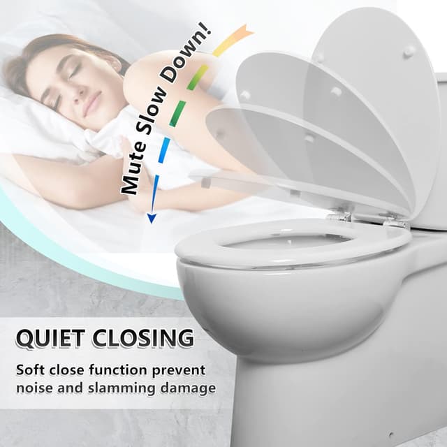 Thumbnail 2 de Angel Shield White Wooden Toilet Seat Antibacterial Adjustable Hinges Toilet Seat Fits Never Slips for Bathroom with Soft Close and Quick Release for Easy Clean and Assembly (Soft Close, White)
Angel Shield White Wooden Toilet Seat Antibacterial A…
