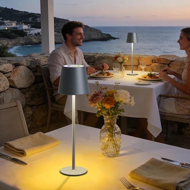 Thumbnail 6 de MALUX Kabellos dimmbare LED-Akku-Tischleuchte (IP44, USB‑C) – Grau, 2er-Set