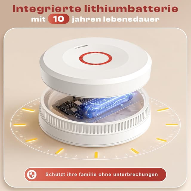 Detalle de Rauchmelder mit 10-Jahre-Batterie (DIN EN 14604, 6er-Set) inkl. Magnethalter und Klebepads