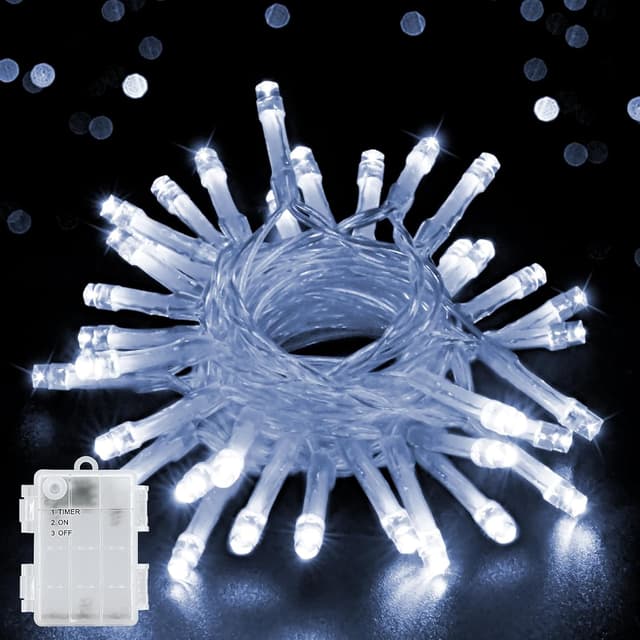 Detalle de Gcstnn Battery Fairy Lights (3m, 30 LED) with Timer and IP65 Waterproof Box – Cool White