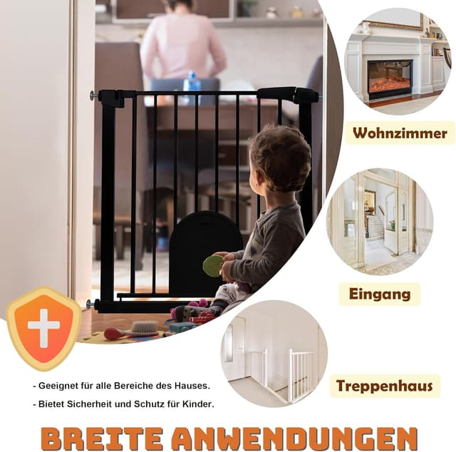 Detalle 2 de Froadp Türschutzgitter Baby Treppengitter 95–105 cm mit Tür (ohne Bohren), schwarz – beidseitig schwenkbar