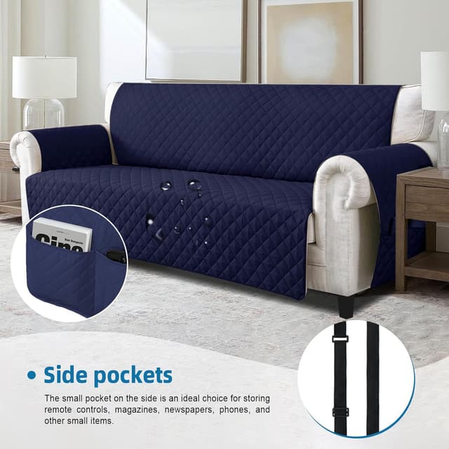 Detalle de Jaotto Copridivano impermeabile 3 posti con braccioli, trapuntato e antiscivolo, blu marino