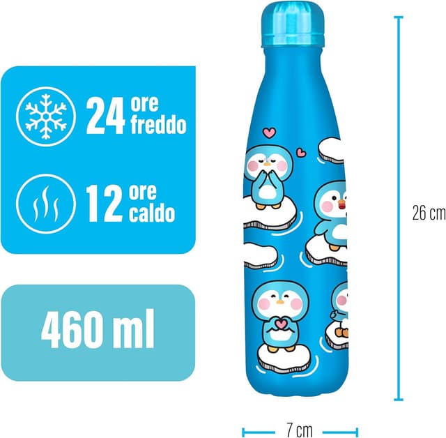 Detalle de Cartomania Borraccia termica chill & refill 500 ml pinguino azzurro, acciaio BPA free