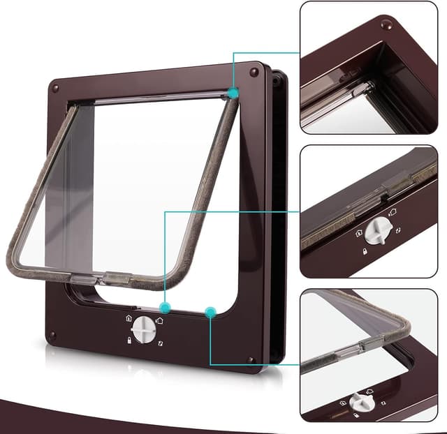 Detalle 2 de Porta per gatti e cani con schermo Porta scorrevole controllabile M-19×22×5,5 cm, marrone