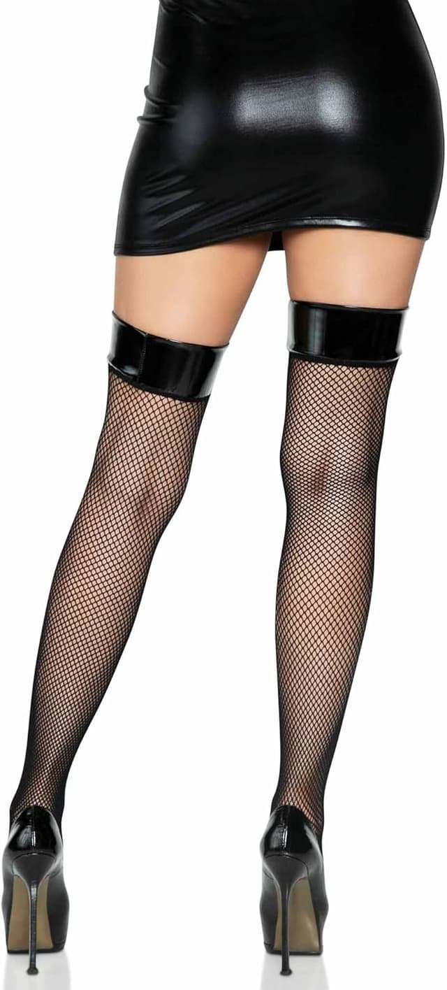 Detalle 2 de Leg Avenue Femme 829122001 : cuisses hautes opaques blanches et noires, taille unique