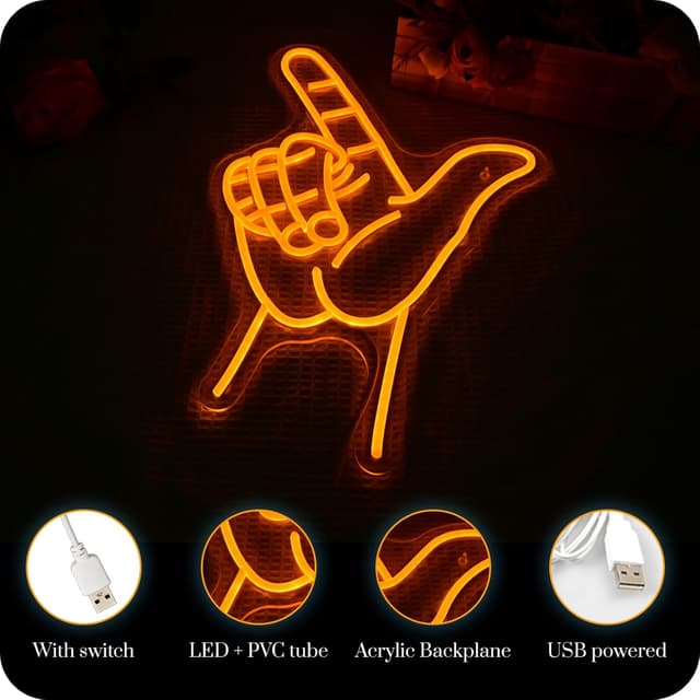 Detalle 1 de LUCUNSTAR Geste Neon Schild (LED-Wandspiel / USB) – blauer Neon-Style für Spielzone & Party-Deko