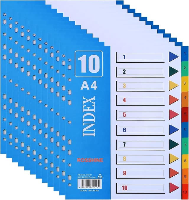 Detalle de 1-10 Part File Dividers A4 (12 Pack) PVC Plastic Dividers with 11-Hole Pre-Punched Index Tabs