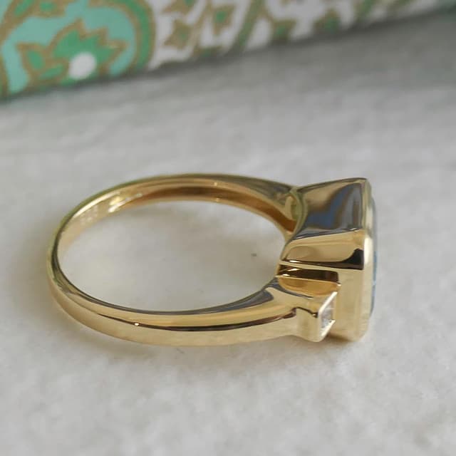 Detalle de Blautopas Art-Deco Sterling-Silberring mit Blue Topas, Zirkonen – Größe US 9 (Ø 19)