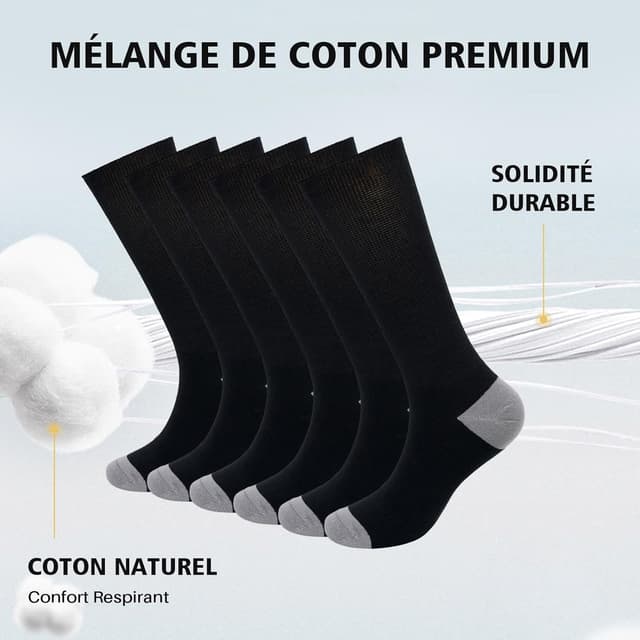 Detalle de PUTUO chaussettes diabétiques extra larges sans couture (lot de 6) pour pieds gonflés