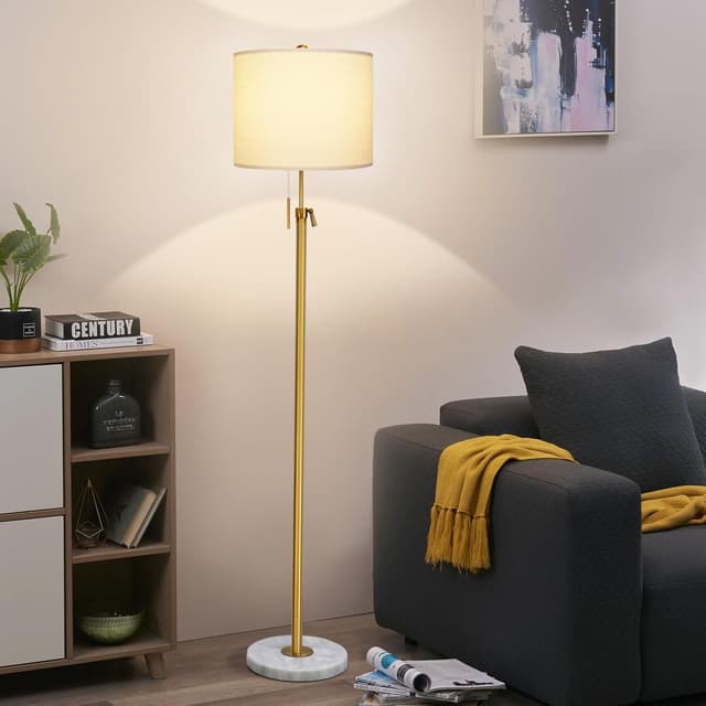 Detalle de Qingmiao Stehlampe für Wohnzimmer & Büro mit Leinen-Schirm, 140–168 cm höhenverstellbar und 3 Farbtemperaturen (E27)