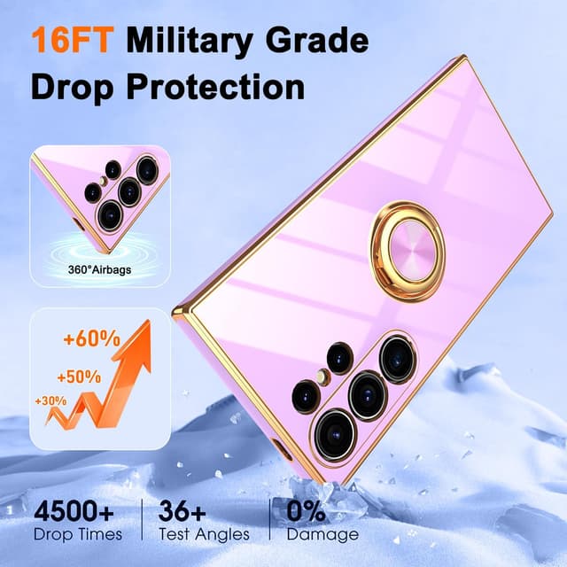 Detalle 2 de Gritup Slim Fit Case for Samsung Galaxy S24 Ultra (Purple) with Ring Kickstand & 2 HD Screen Protectors