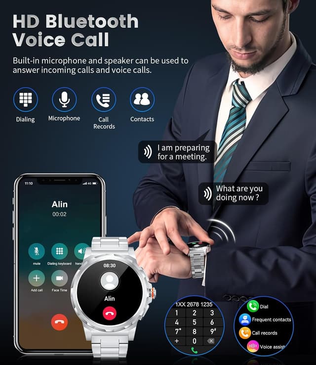 Detalle 2 de LIGE Men’s Smart Watch (1.43-inch AMOLED, 400mAh, Bluetooth calling, IP68) – Silver