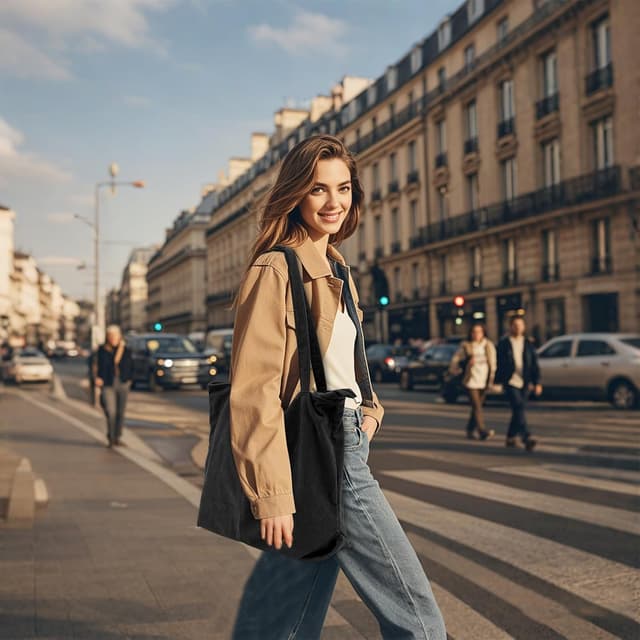 Detalle de CNMTCCO Cord Shopper-Tote für Damen mit Reißverschluss – große Tragetasche für Alltag, Arbeit und Reisen
