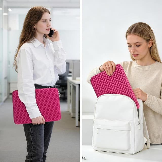 Detalle 2 de RAINYEAR 11–13 Inch Laptop Sleeve with Diamond Foam Protection (Deep Pink) for 13" MacBook Air/Pro and 11–11.6" Chromebooks