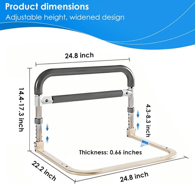 Detalle de NJUN Foldable Safety Bed Rails for Elderly Adults – portable bed rail guard with assist grab bar (double bed, both sides)
