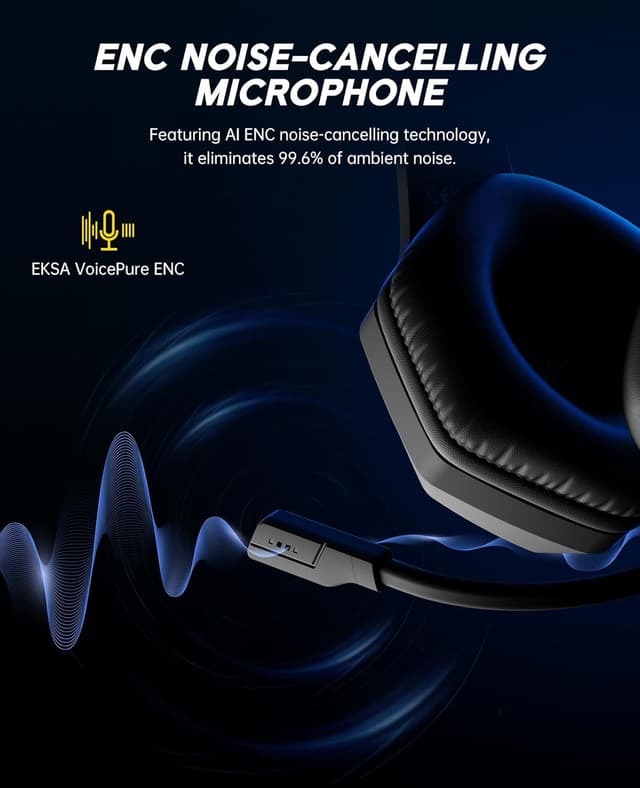 Detalle de EKSA E1000BT : casque gaming sans fil 3-en-1 Bluetooth/2,4 GHz + audio 3,5 mm (PS5, PC, PS4)