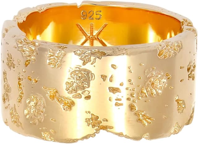 Detalle 2 de Kuzzoi Herrenring (12,5 mm) aus 925 Sterling Silber vergoldet – massiver Bandring mit Hammerschlag-Design