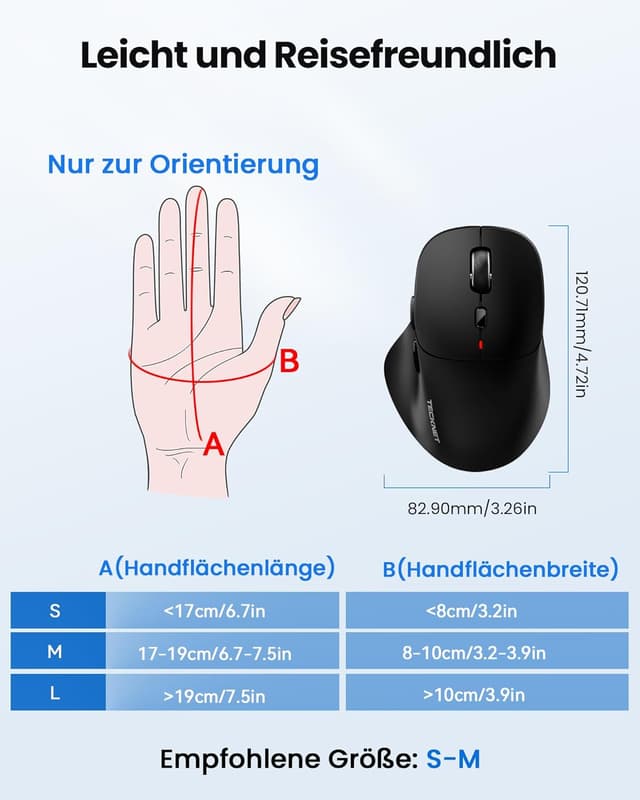 Thumbnail 6 de TECKNET Bluetooth Maus wiederaufladbar (Tri-Modi: BT 5.0/3.0 + 2.4G) mit ergonomischer Daumenauflage und 4.800 DPI