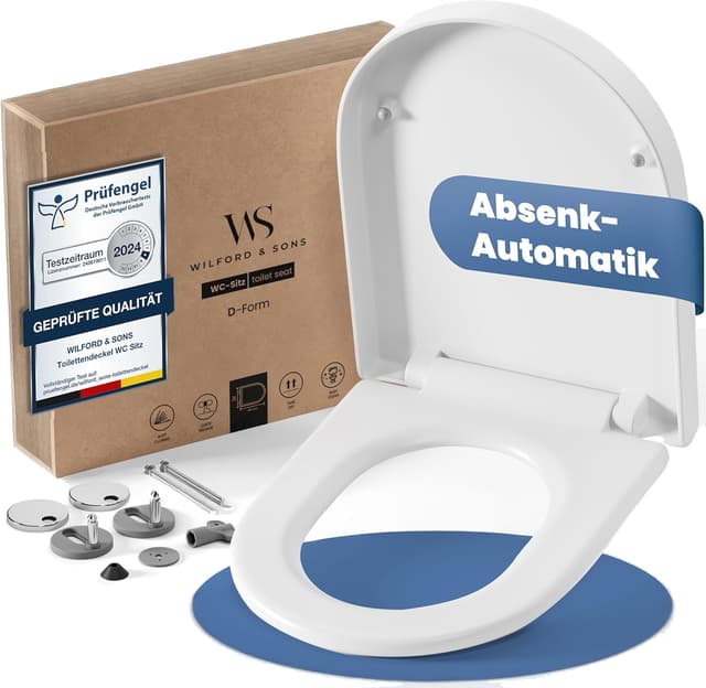 Detalle de Wilford & Sons PREMIUM D-Form Toilettendeckel (WC-Sitz) mit Absenkautomatik, abnehmbar – weiß, Duroplast