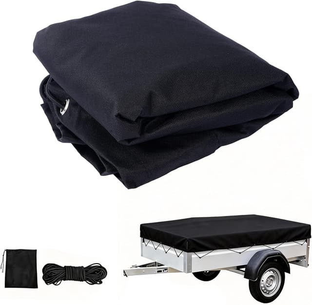 Detalle de Premium Anhängerplane 207,5 x 114 cm (Rand 10 cm) aus 600D Oxford, schwarz – flache Abdeckplane für PKW-Anhänger