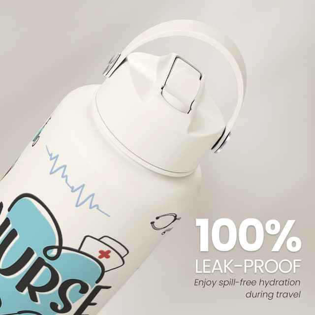 Detalle 2 de Nurse Water Bottle 32oz Stainless Steel Insulated with Lid – Nurse Gifts for Female Nurses & Nursing Students