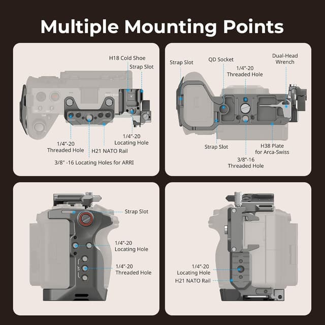 Detalle 2 de SMALLRIG FX3 / FX30 HawkLock Schnellverschluss-Kamerakäfig-Kit mit Kabelklemme und QR Cold Shoe NATO-Schiene