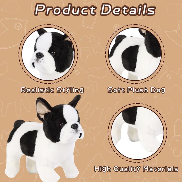 Detalle de Tiny Heart French Bulldog dog stuffed animal plush toy, 26cm white