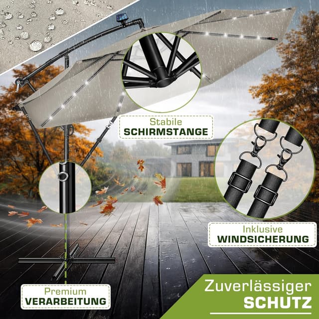 Thumbnail 6 de tillvex Alu Ampelschirm mit LED Solar Abdeckung, Kurbel und UV-Schutz Ø 300 cm