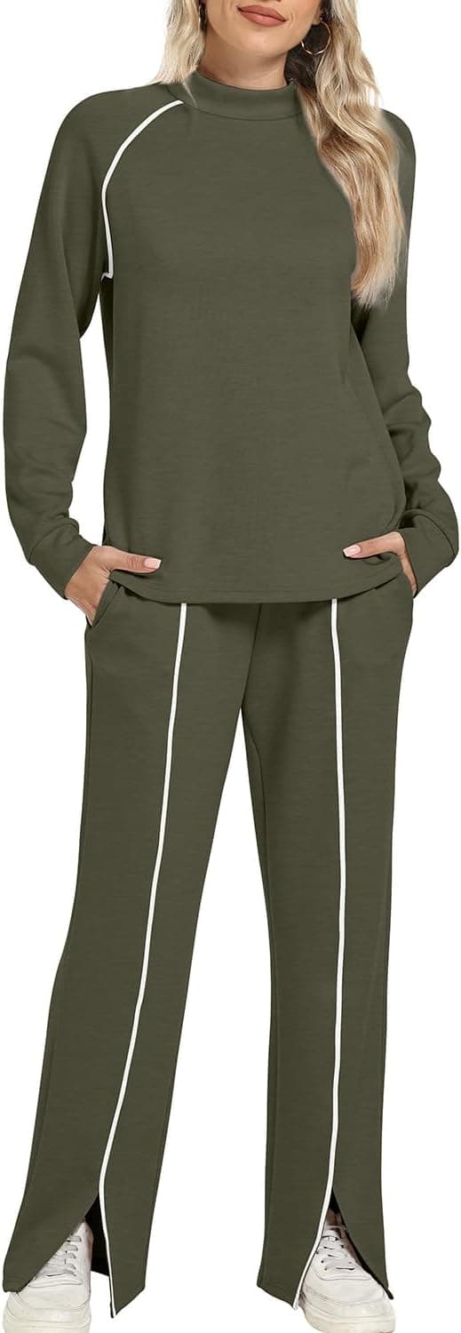 Detalle de WIHOLL Women’s 2-Piece Lounge Set with Wide-Leg Pants for Fall