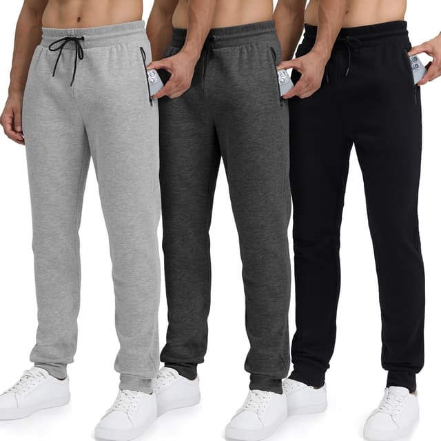 Detalle de Loofure Men’s Fleece Sweatpants (3-Pack) Joggers with Zipper Pockets