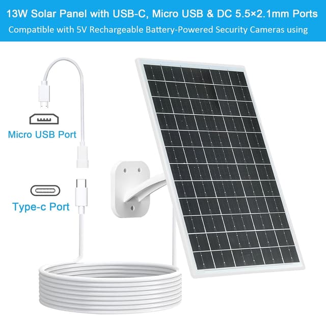Thumbnail 6 de FUTUREZEN 13W Solar Panel for Security Cameras & Trail Cameras (USB-C, Micro USB, 5.5x2.1mm DC) with IP66 Weather Protection
