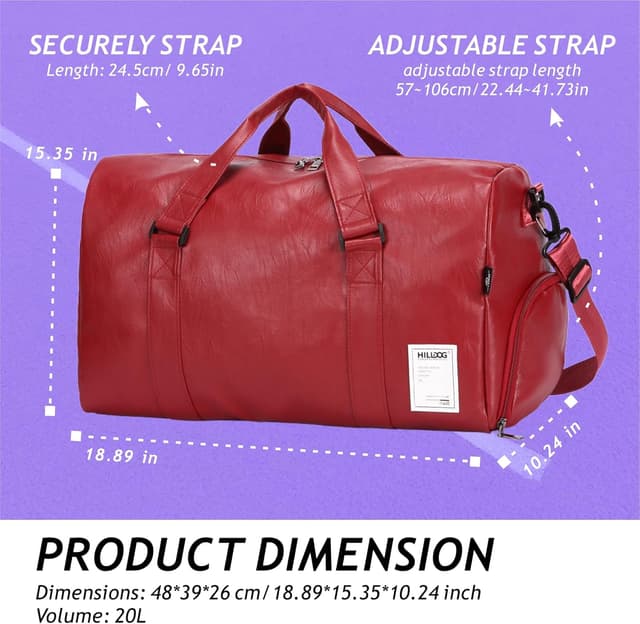 Thumbnail 4 de Leather Travel Duffel 29x47x26cm Carry On Bag