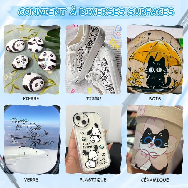 Detalle 2 de VAKKI 12 PCS Negro rotuladores acrílicos 1-6 mm