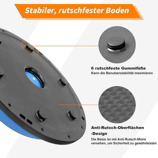 Detalle 2 de Ativafit Half Balance Trainer Ball (ca. 60 x 18,1 cm) bis 300 kg – Balance- und Gymnastikball mit Expander & Pumpe