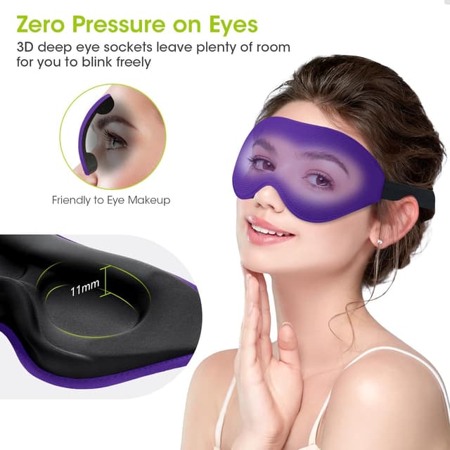 Detalle de Laitver 2025 Schlafmaske für Seitenschläfer – ergonomische 3D Lichtblocker Augenmaske, dunkellila