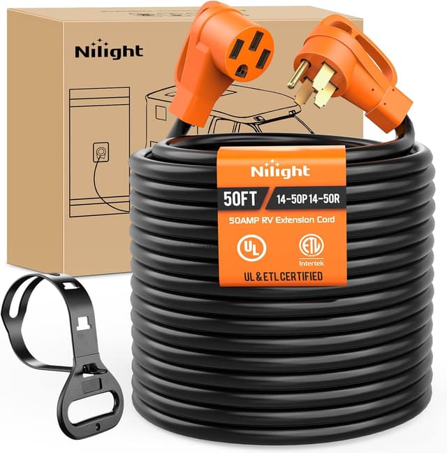Detalle de Nilight 50 Amp 50FT RV/EV Extension Cord, 6/3+8/1 Pure Copper, NEMA 14-50 4-Prong (14-50P to 14-50R), 250V