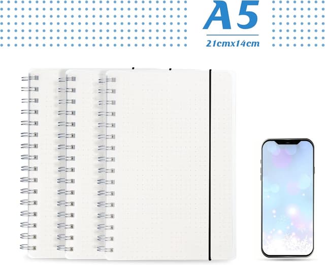 Detalle de Agoer lot de 3 carnets A5 à points pointillés sur spirale (480 pages)