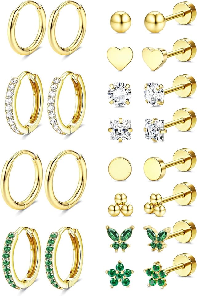 Thumbnail 6 de Jstyle Hypoallergenic 14K Gold Plated Studs for Sensitive Ears