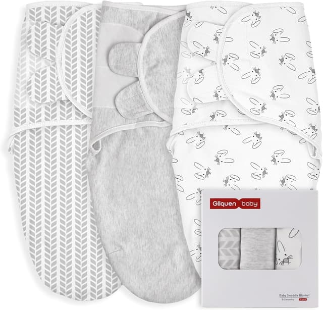 Detalle de GLLQUEN BABY Baby Swaddle Wraps (0–3 months), Oeko-Tex 100 organic cotton, 3-pack (Bunny Land)