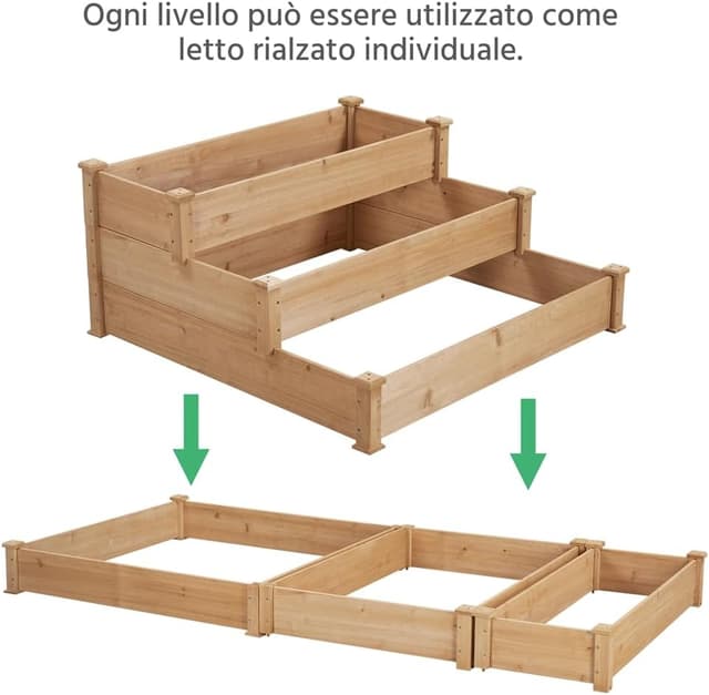 Detalle de Yaheetech letto orto rialzato da giardino ETSerno interno grande a 3 livelli, 120 x 120 x 56 cm, in legno marrone chiaro
