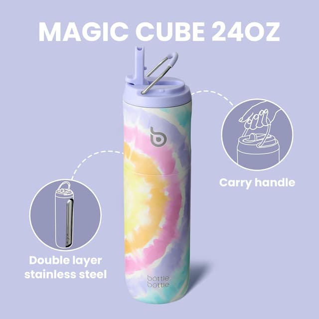 Detalle de BOTTLE BOTTLE Stainless Steel Water Bottle 700ml with Straw, Lid & Handle (Cotton Candy)
