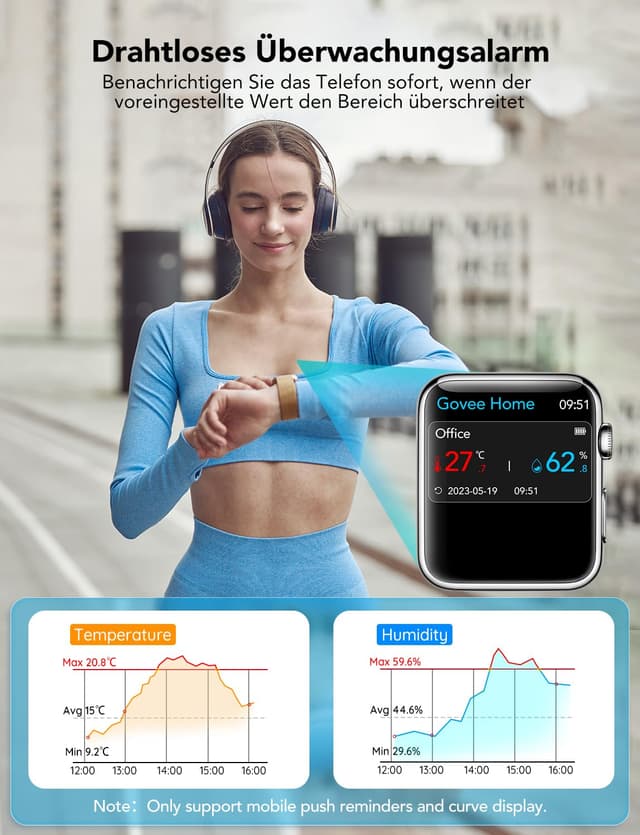 Detalle de GoveeLife WLAN Hygrometer Thermometer für innen – Digitales Temperatur- und Luftfeuchtemessgerät mit App