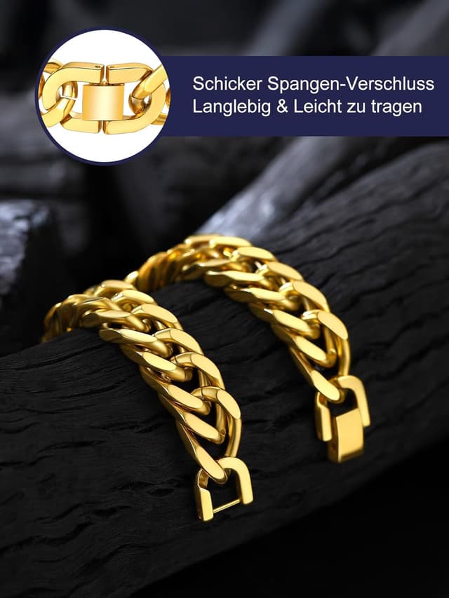 Detalle de Bandmax Herren-Armband aus Edelstahl Panzerkette 17 mm, 23 cm – mit Faltverschluss