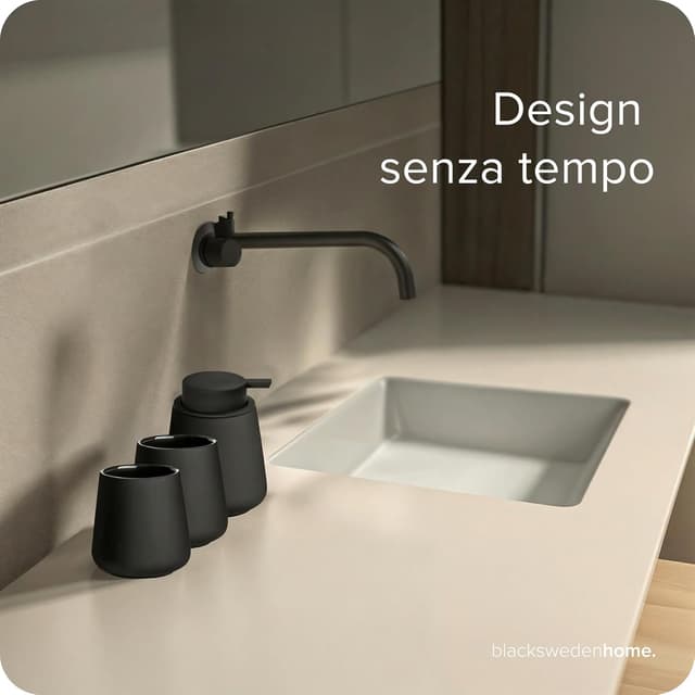 Detalle 2 de Black Sweden Home Set bagno completo in ceramica nera opaca (4 pezzi) con dispenser sapone e spazzola WC rimovibile