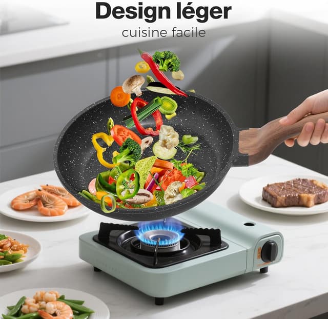 Detalle de Poêle antiadhésive YASHE 20 cm revêtement granit, compatible induction