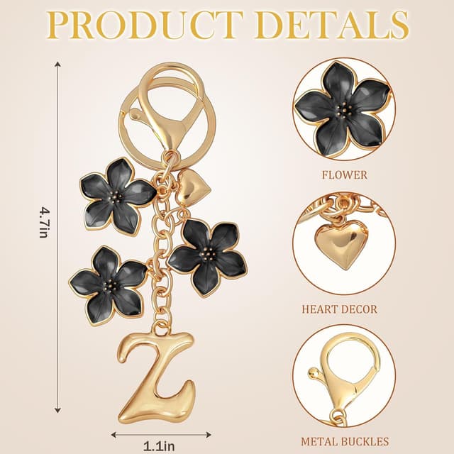 Detalle 2 de Snylcce Bubble Initial Keychain with Graceful Flower Charms and A–Z Letter Option